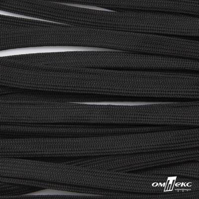 Шнур плетеный (плоский) d-12 мм, (уп.90+/-1м), 100% полиэстер, цв. - черный - купить в Улан-Удэ. Цена: 8.62 руб.