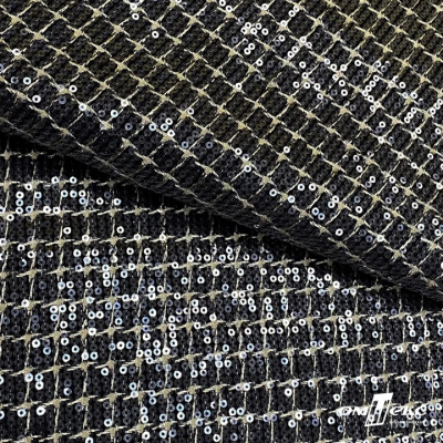 Ткань костюмная с пайетками, 100%полиэстр, 460+/-10 гр/м2, 150см #309 - цв. чёрный - купить в Улан-Удэ. Цена 1 203.93 руб.