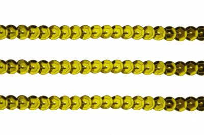 Пайетки "ОмТекс" на нитях, SILVER-BASE, 6 мм С / упак.73+/-1м, цв. 7 - св.золото - купить в Улан-Удэ. Цена: 468.37 руб.