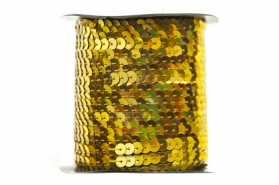 Пайетки "ОмТекс" на нитях, SILVER SHINING, 6 мм F / упак.91+/-1м, цв. 48 - золото - купить в Улан-Удэ. Цена: 356.19 руб.