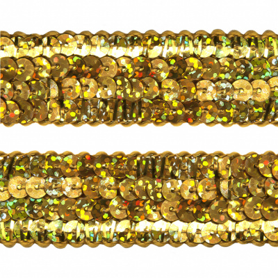 Тесьма с пайетками D16, шир. 20 мм/уп. 25+/-1 м, цвет золото - купить в Улан-Удэ. Цена: 778.19 руб.