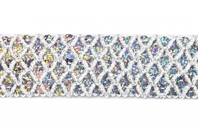 Тесьма с пайетками D8, шир. 35 мм/уп. 25+/-1 м, цвет серебро - купить в Улан-Удэ. Цена: 1 281.60 руб.